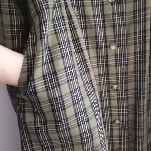 Moussy Waist Tuck Green Plaid Midi Shirt Dress Pleated with Pockets 1 or Small - Picture 10 of 17